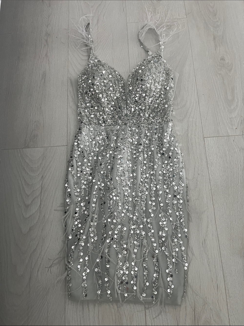 Silver Sequin Fringe Spaghetti Strap Dress